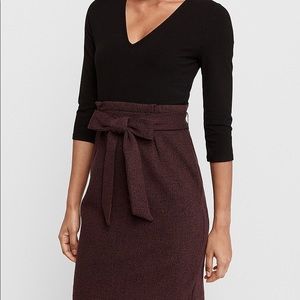 Express Jacquard Sash Tie Fit and Flare Dress